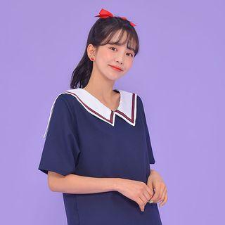 Sailor-collar Contrast-trim Minidress