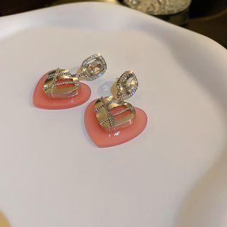 Heart Rhinestone Resin Dangle Earring 1 Pair - Pink & Silver - One Size