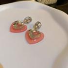 Heart Rhinestone Resin Dangle Earring 1 Pair - Pink & Silver - One Size