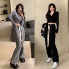 Half-zip Cropped Sweatshirt / Slit Wide Leg Pants