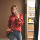High-neck Ruffled Floral Blouse