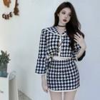 Houndstooth Collared Jacket / Mini A-line Skirt