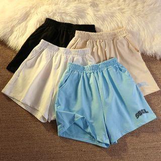 Band-waist Lettering Print Shorts