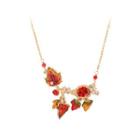 Fashion And Elegant Plated Gold Enamel Maple Leaf Necklace With Red Cubic Zirconia Golden - One Size