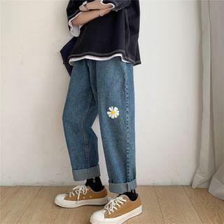 Flower Print Straight-leg Jeans
