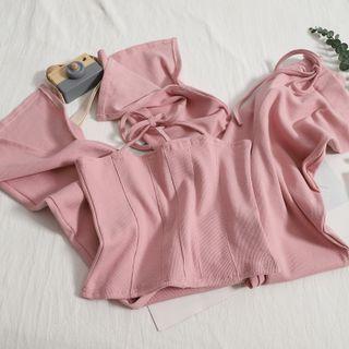 Set: Halter-neck Camisole Top + Boot-cut Pants