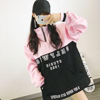 Lettering Color Panel Half Zip Pullover