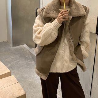 Plain Fleece Vest / Long-sleeve Plain Cable Knit Sweater