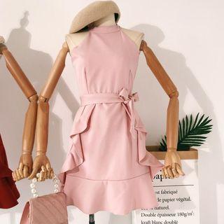 Ruffle-trim Mini A-line Halter Dress