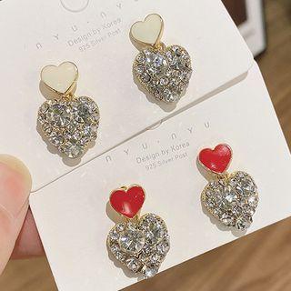 Rhinestone Heart Drop Sterling Silver Ear Stud