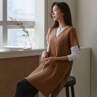 V-neck Longline Ribbed Sweater Vest