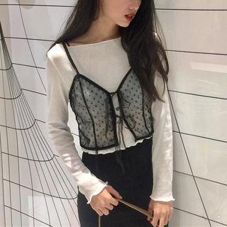 Set: Dotted Camisole Top + Long Sleeve T-shirt