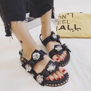 Sequin Bow Studded Flat Sandals