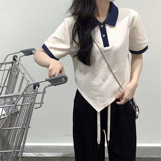 Two Tone Cropped Top Off-white - One Size