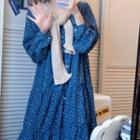Plain Knit Cape / Floral A-line Skirt