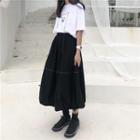 Contrast Stitching Midi Balloon Skirt Black - One Size