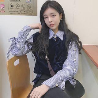 Velvet Panel Striped Shirt