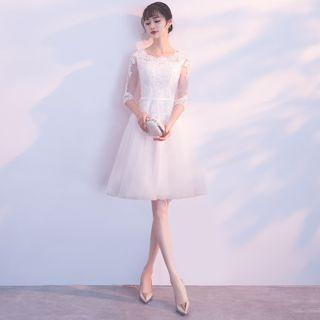 Elbow-sleeve Lace A-line Evening Dress / Evening Gown