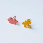Puzzle Asymmetrical Alloy Earring 1 Pair - S925 Silver - Pink & Yellow - One Size