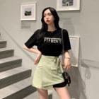 Short-sleeve Lettering T-shirt / Mini A-line Wrap Skirt