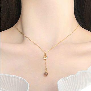 925 Sterling Silver Moon Moonstone Bead Pendant Necklace