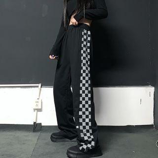 Checkered Panel Wide-leg Pants
