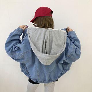 Hooded Denim Jacket Light Blue - One Size