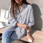 Over-fit Striped Shirt Dark Navy Blue - One Size