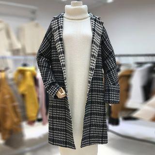 Plaid Notch-lapel Open Front Coat