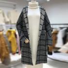 Plaid Notch-lapel Open Front Coat