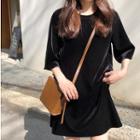 Elbow-sleeve Mini Velvet Dress