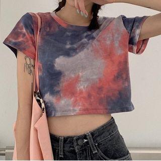 Short Sleeve Tie-dye Cropped T-shirt