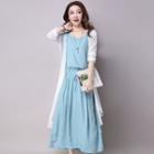 Set: Open Front Long Jacket + Drawstring Tank Dress