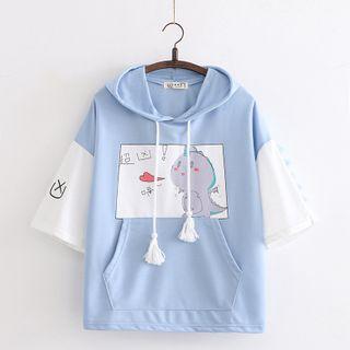 Dinosaur Print Elbow-sleeve Hoodie