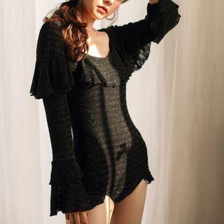 Bell-sleeve Tie-back Swimsuit