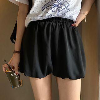 Plain High-waist Wide-leg Shorts Black - One Size