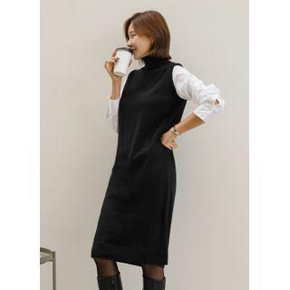 Contrast-sleeve Turtle-neck Knit Dress