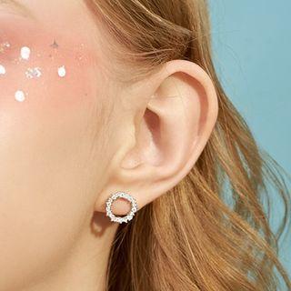 925 Sterling Silver Rhinestone Mini Hoop Earring 1 Pair - Silver - One Size