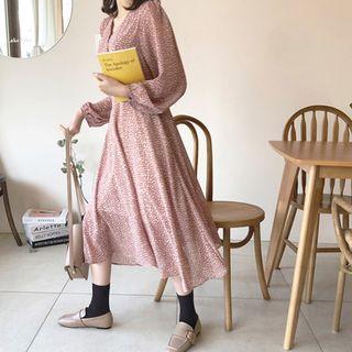 Tie-waist Floral Print Dress Dark Red - One Size