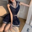 Sleeveless Sailor-collar Crop Top / Mini Skirt