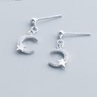 Moon & Star Rhinestone Sterling Silver Dangle Earring 1 Pair - Silver - One Size