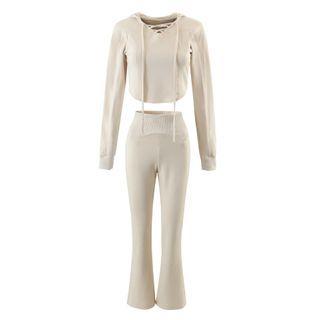 Lace-up Cropped Hoodie / Flared Pants / Set