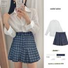 Plain Shirt / Argyle Mini A-line Skirt