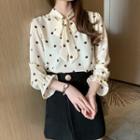 Tie-neck Flared-cuff Dotted Blouse