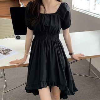 Puff-sleeve Dip-back A-line Dress