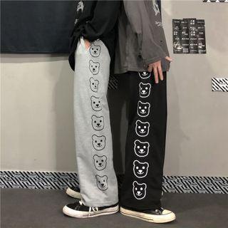 Couple Matching Side Bear Print Pants