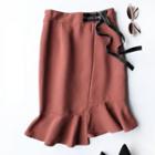 Asymmetric Ruffle Hem Midi Skirt