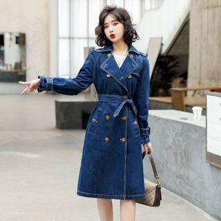 Double Breasted Denim Trench Coat