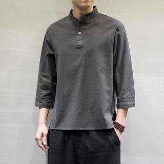 3/4-sleeve Mandarin Collar Plain Top