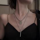 Alloy Tag & Bar Pendant Layered Necklace Set Of 2 - Necklace - Silver - One Size